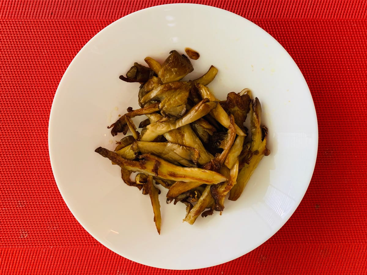 Pan fried, garlic infused oyster mushrooms with a dab of honey mustard.