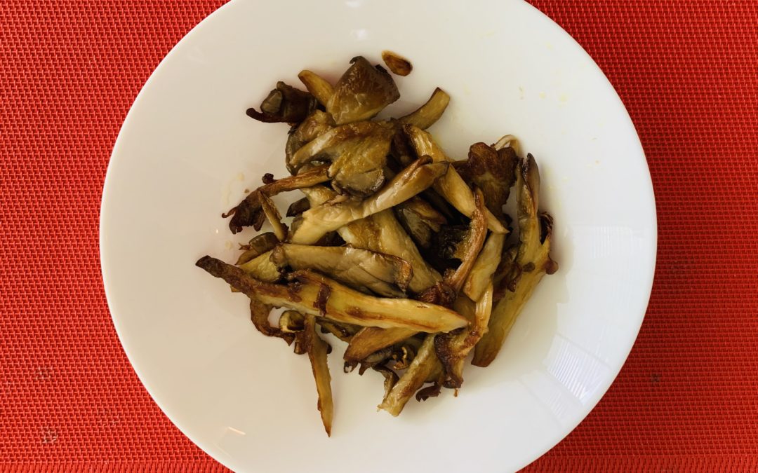 Pan fried, garlic infused oyster mushrooms with a dab of honey mustard.