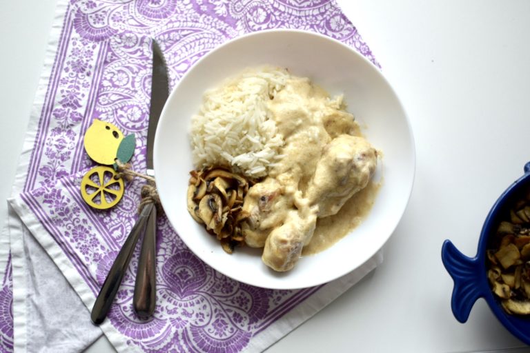 Coconut chicken with rice and mushrooms