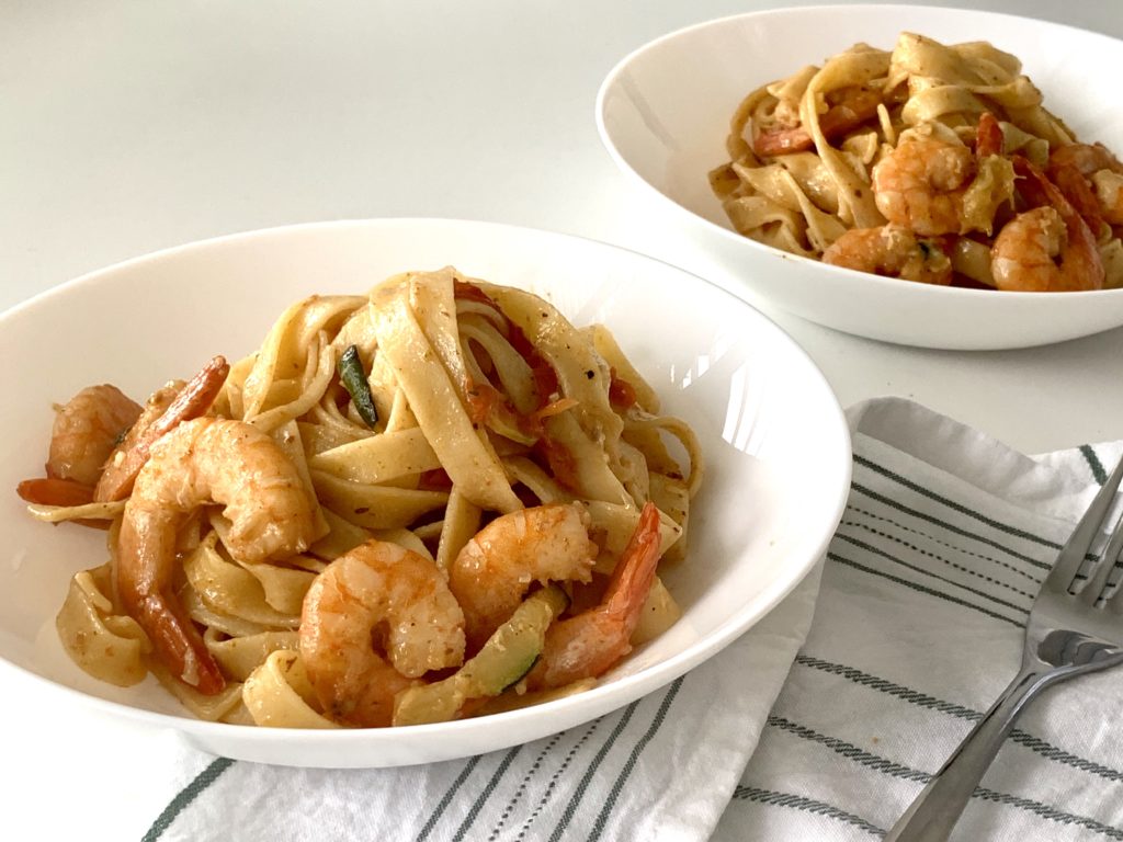 tagliatelle with shrimps and zucchini